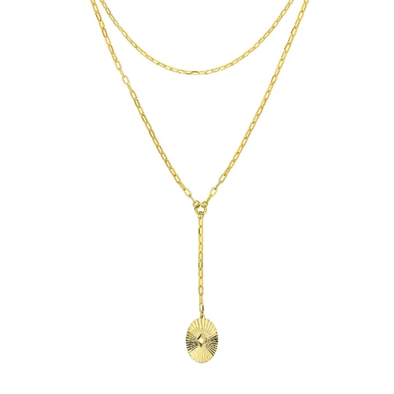 Medallion coin necklaces-14K Yellow Gold Two-Stranded Fluted Pendant Choker Necklace