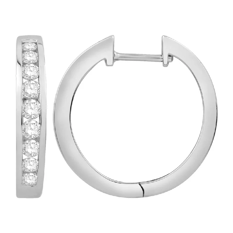 Dangling gem earrings-Rolland's Design White Gold Diamond Hoop Earrings