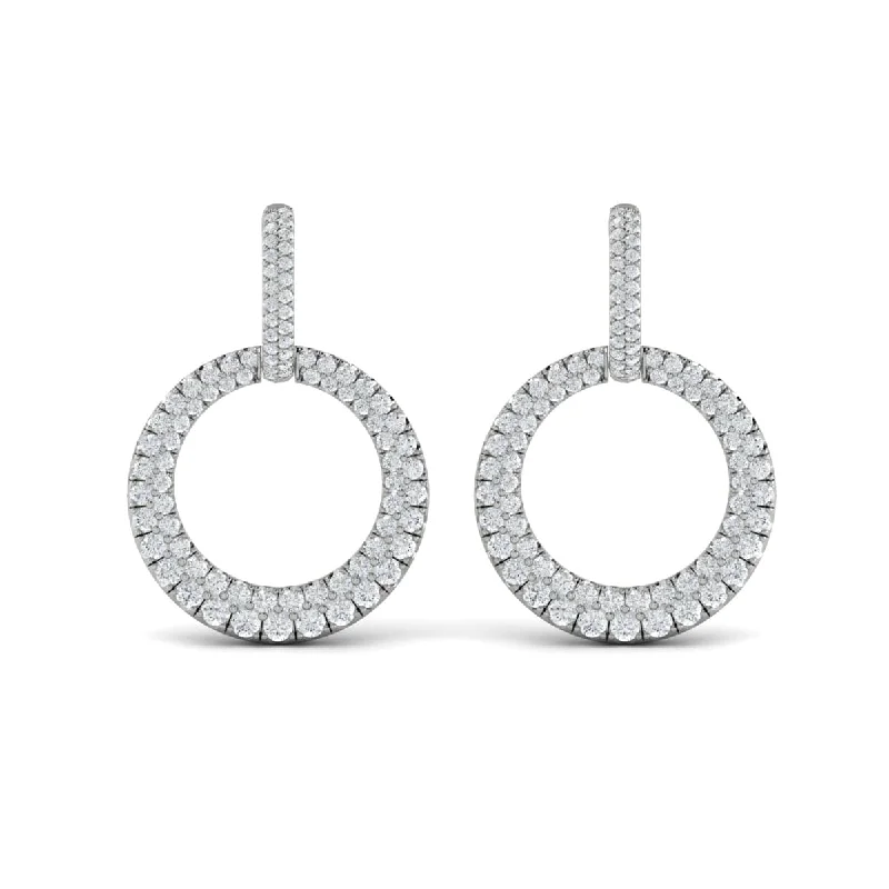 Beaded fringe earrings-Diamond Two Row Open Circle Drop Huggie Earrings