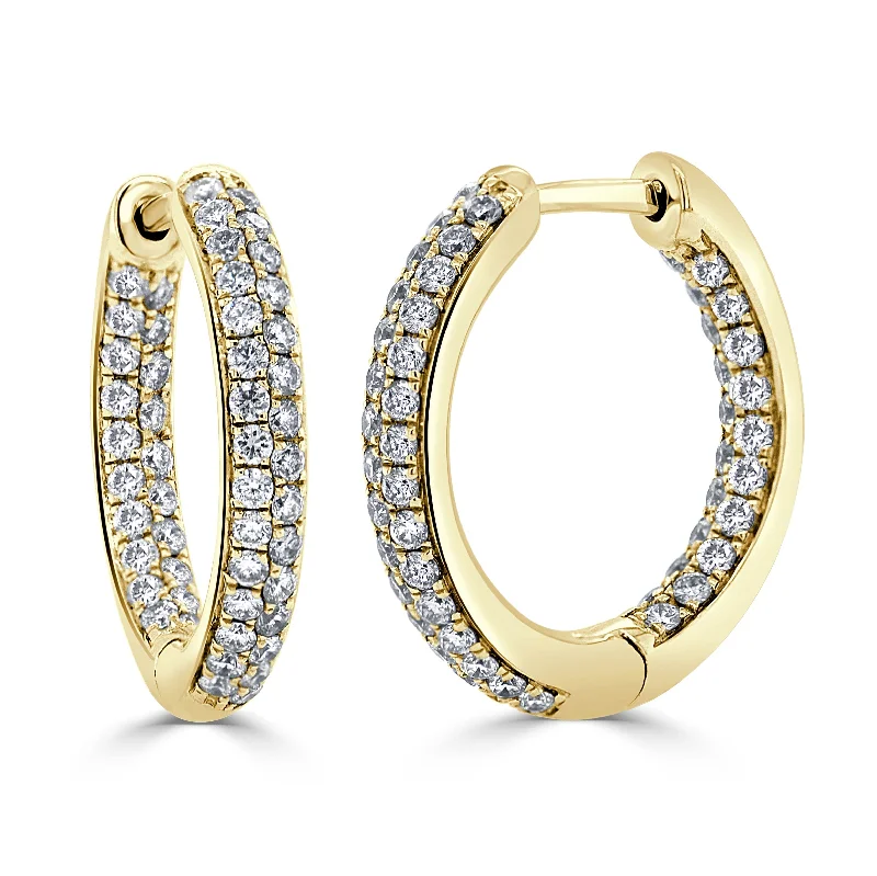 Starburst design earrings-14k Gold & Diamond Pave Hoop Earrings