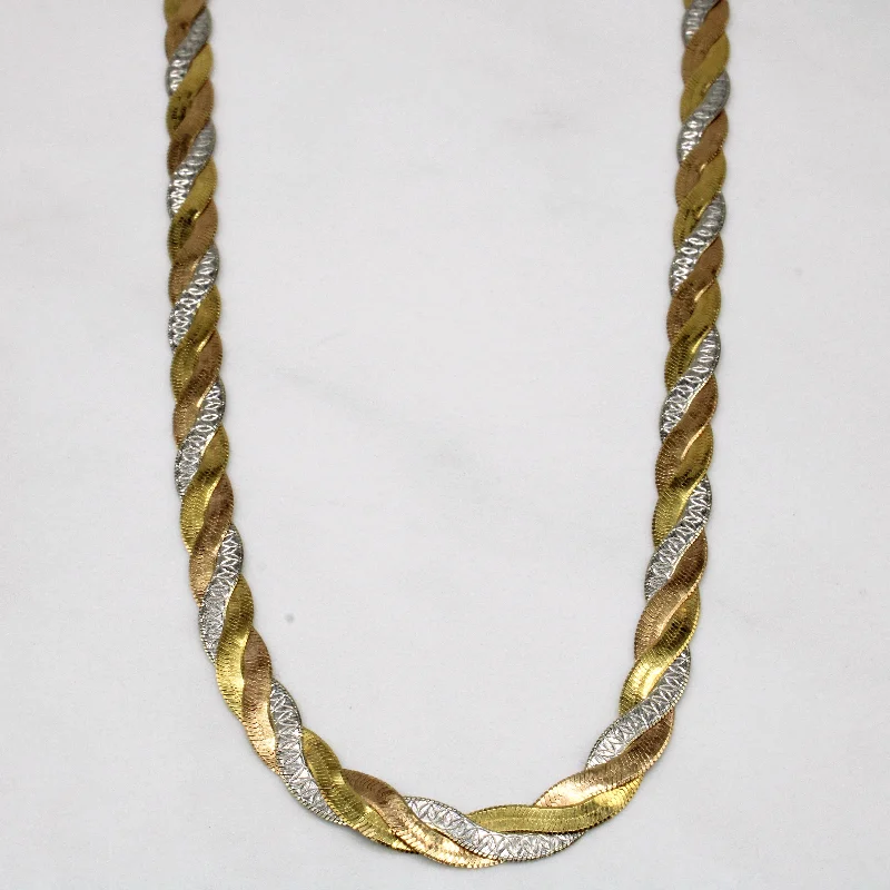 Oval stone necklaces-18k Tri Tone Gold Woven Necklace | 16" |