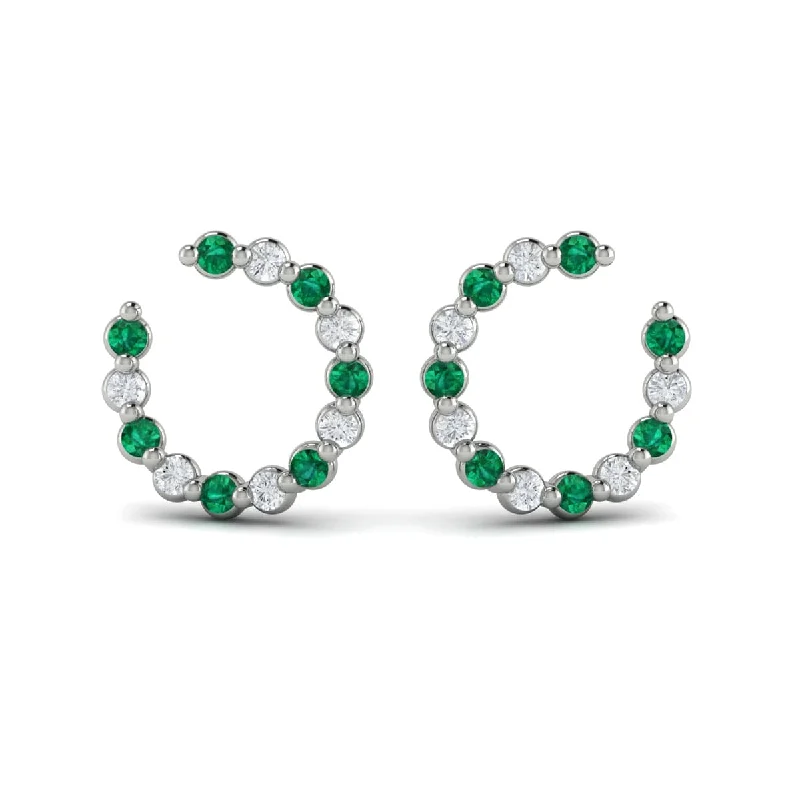 Tribal style earrings-Forward-facing Diamond and Emerald  Open Hoop Earrings