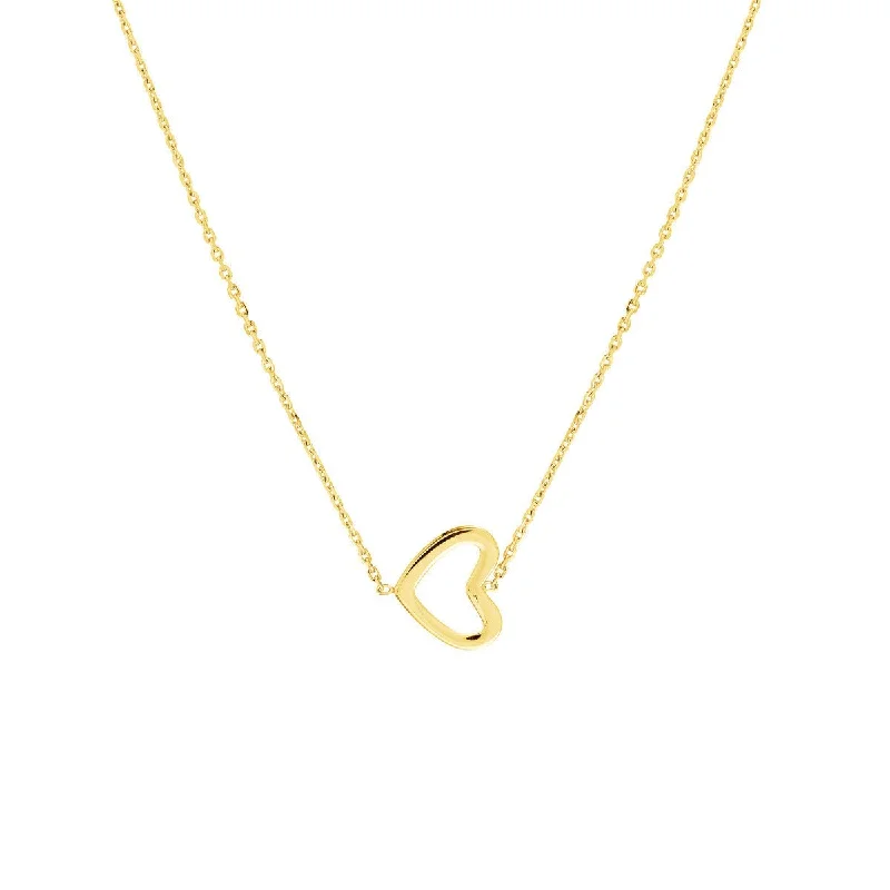 Layered gem necklaces-14K Yellow Gold Sideways Mini Heart Adjustable Necklace