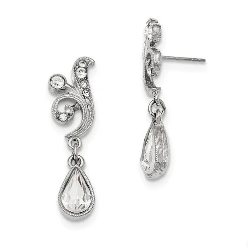 Floral design earrings-1928 Silver-Tone Swarovski Elements Teardrop Post Dangle Earrings