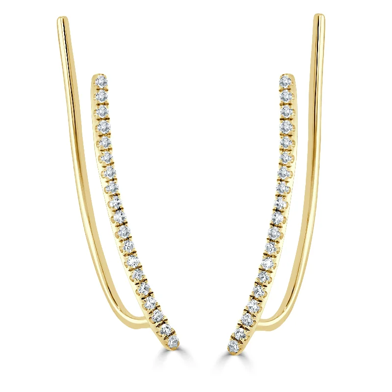 Oval drop earrings-14k Gold & Diamond Ear Climber Earrings