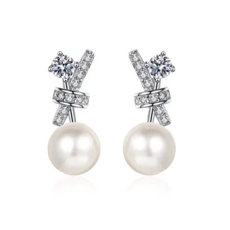 Gothic cross earrings-Kali Moissanite & Pearl Earrings