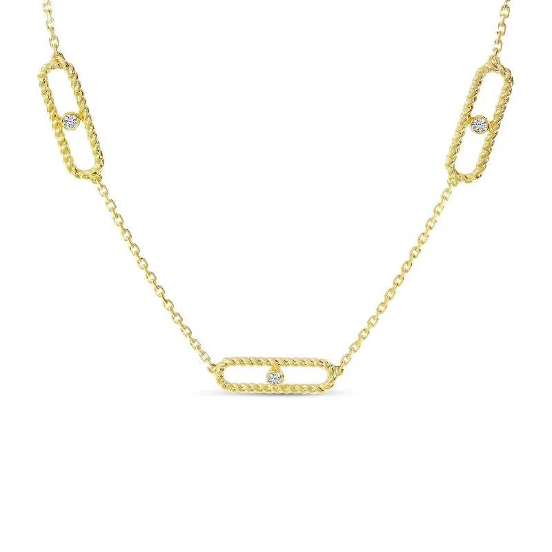 Moon phase necklaces-14K Yellow Gold 5-Station Paperclip Necklace