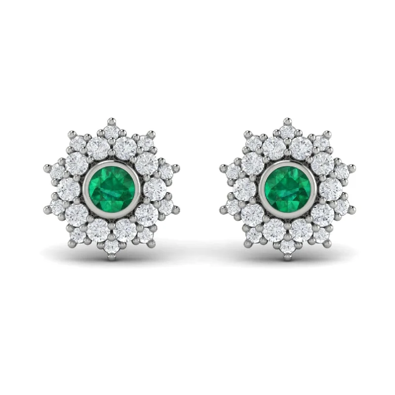 Linear drop earrings-Diamond Star Cluster and Emerald Stud Statement Earrings