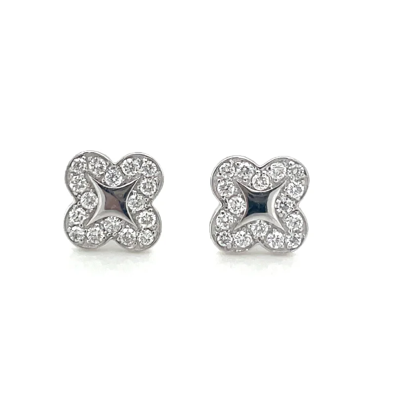 Abstract design earrings-9ct White Gold Starry Night Clover Diamond Earring