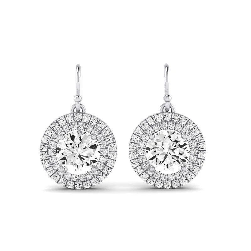 Heart motif earrings-Forrest Round Cut Diamond Halo Drop Earrings