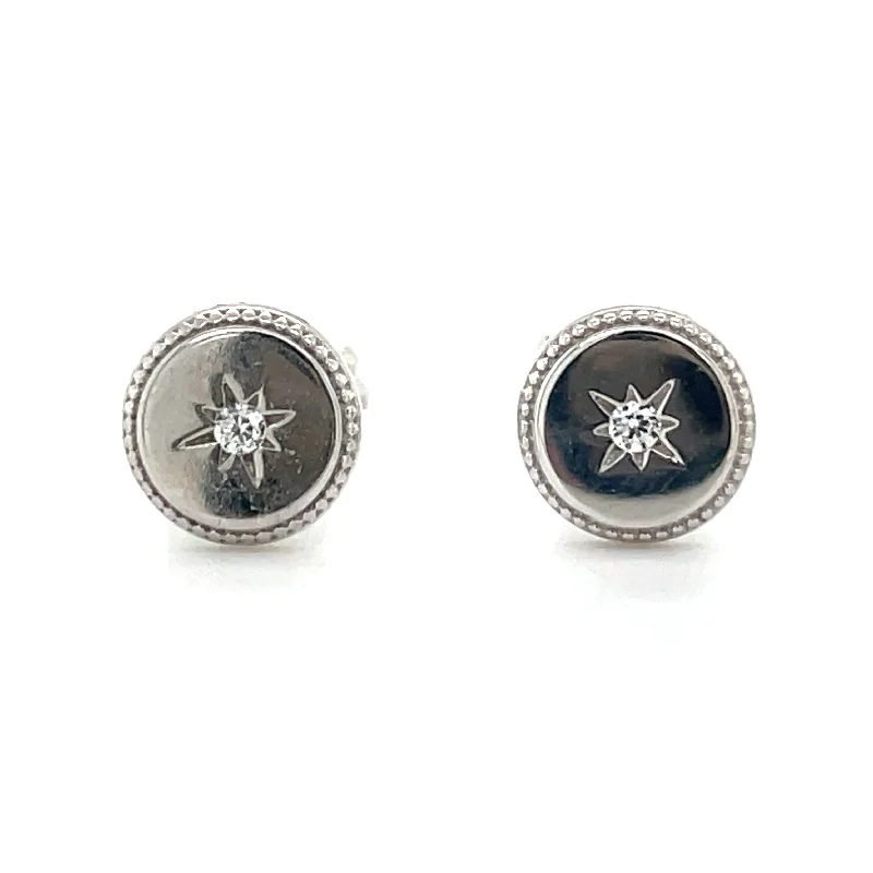 Linear drop earrings-9ct White Gold Flat Star Set Cz Earrings