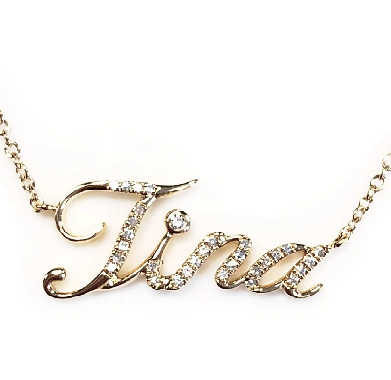 Moon phase necklaces-TINA Name Plate - N4516A