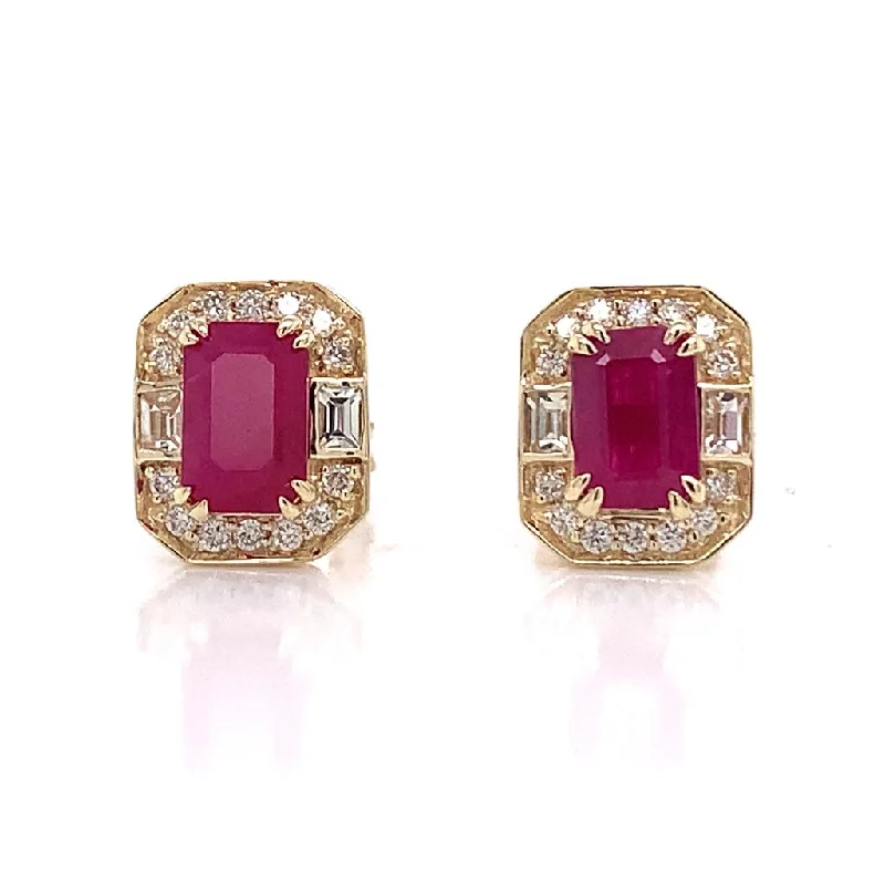 Multi-tier earrings-9ct Yellow Gold Earth Grown 1.40ct Ruby,White Sapphire And 0.14ct Diamond Earrings