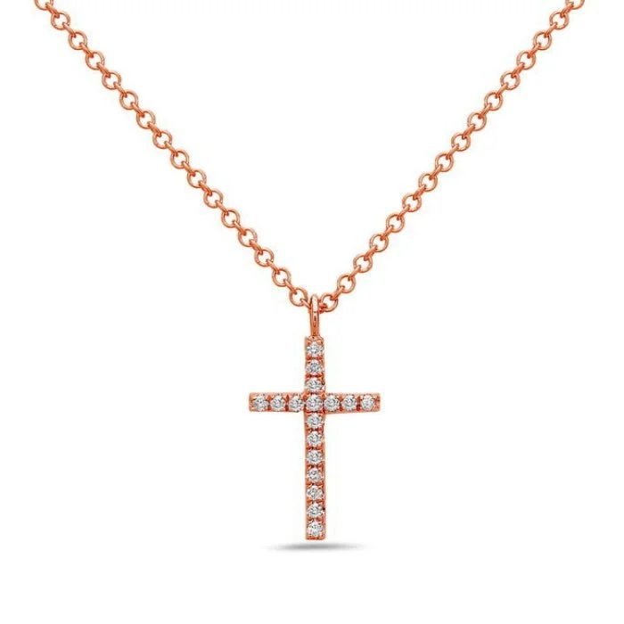 Hexagon charm necklaces-14K Rose Gold Diamond Cross Necklace