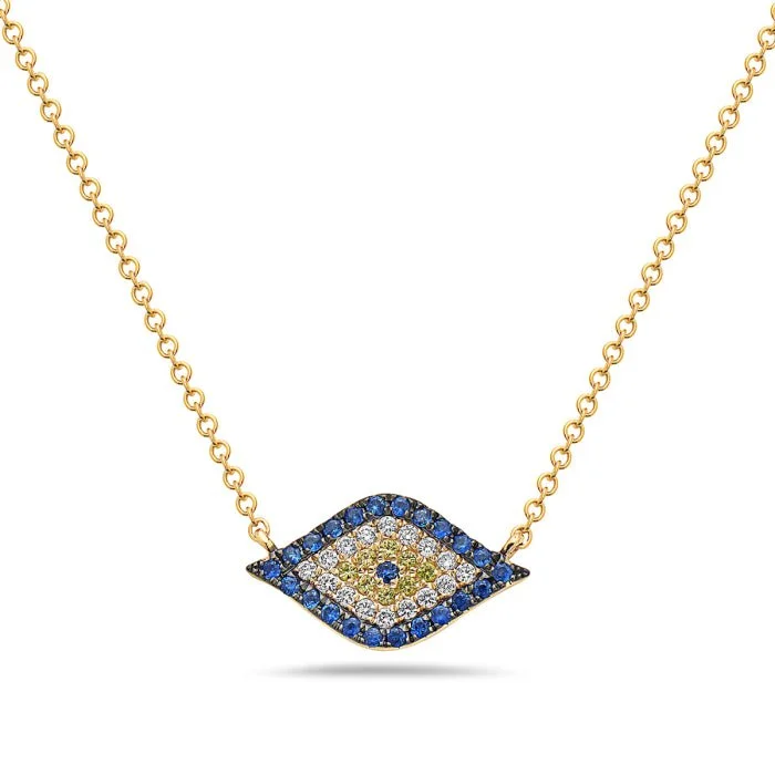 Organic shape necklaces-14K Yellow Gold Eye Rainbow Sapphires Necklace