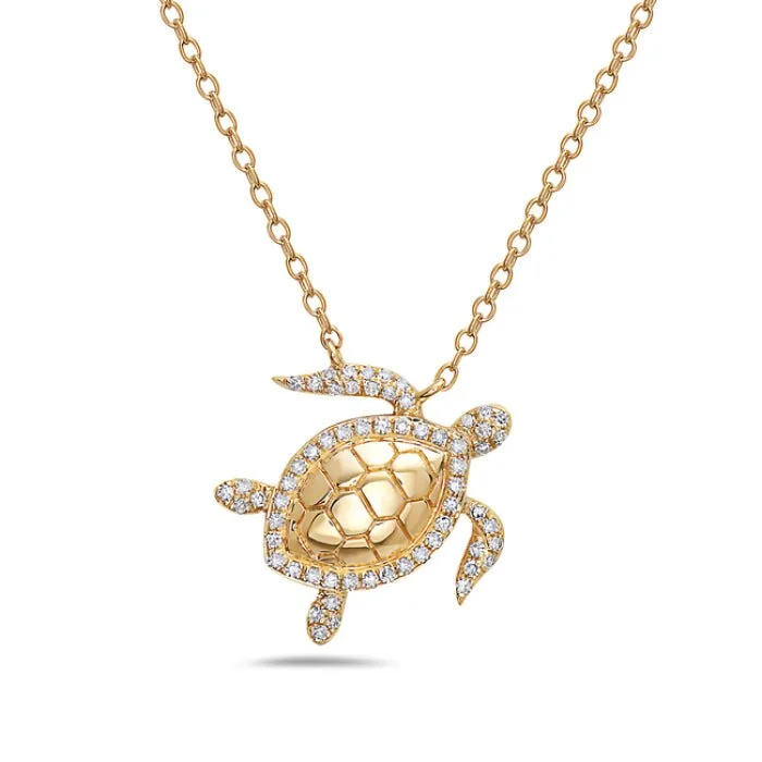 Bamboo style necklaces-14K Yellow Gold Turtle Diamond Necklace