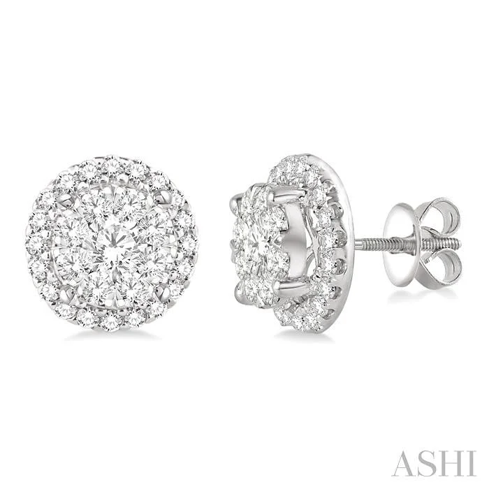 Modern stud earrings-ROUND SHAPE HALO LOVEBRIGHT ESSENTIAL DIAMOND EARRINGS