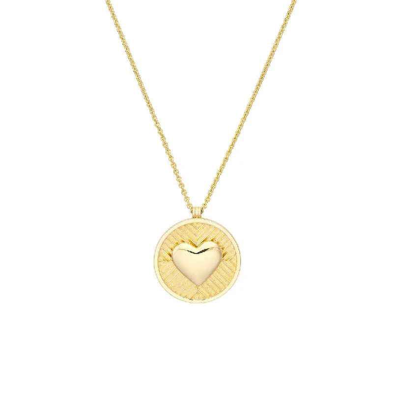 Beaded cluster necklaces-14K Yellow Gold Chevron and Puff Heart Medallion Necklace