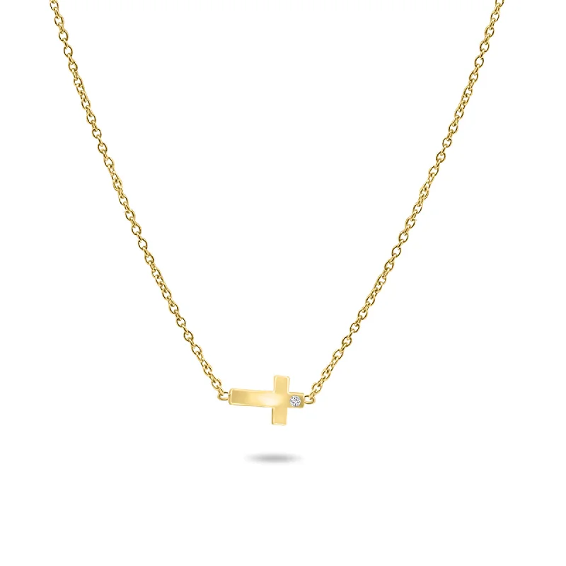 Evil eye necklaces-Horizontal Little Cross Necklace in 14K Solid Gold