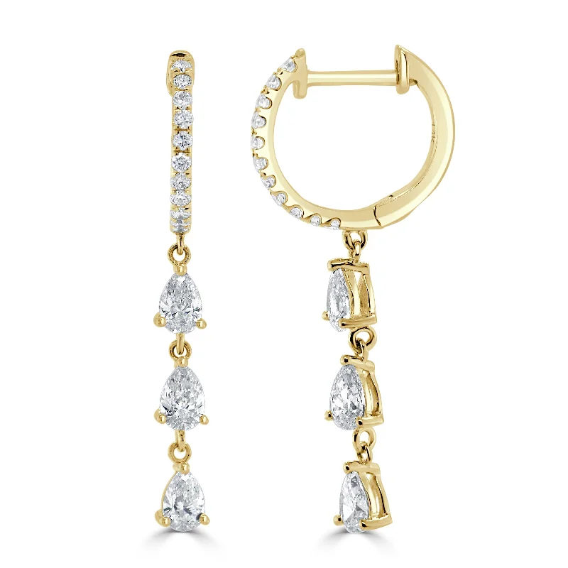 Moon phase earrings-14k Gold & Pear-Shape Diamond Huggies