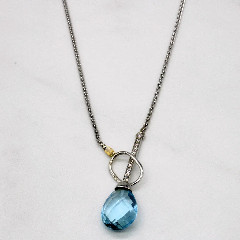 Sleek link necklaces-Blue Topaz & Diamond Closure Necklace | 7.00ct, 0.22ctw | 20" |