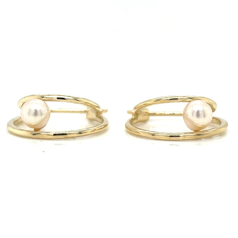 Swarovski crystal earrings-9ct Yellow Gold Double Strand Hoop Earrings With Pearl