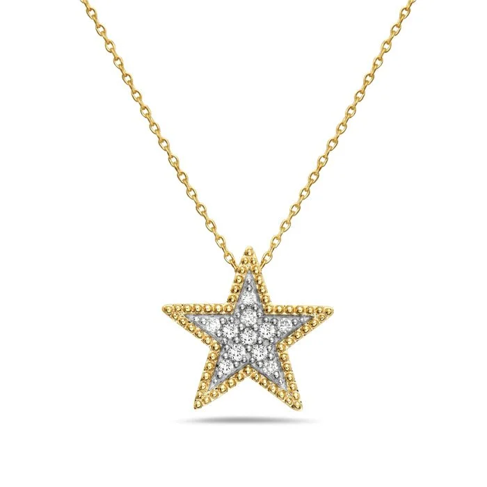 Velvet choker necklaces-14K Yellow Gold And Diamond Star Necklace