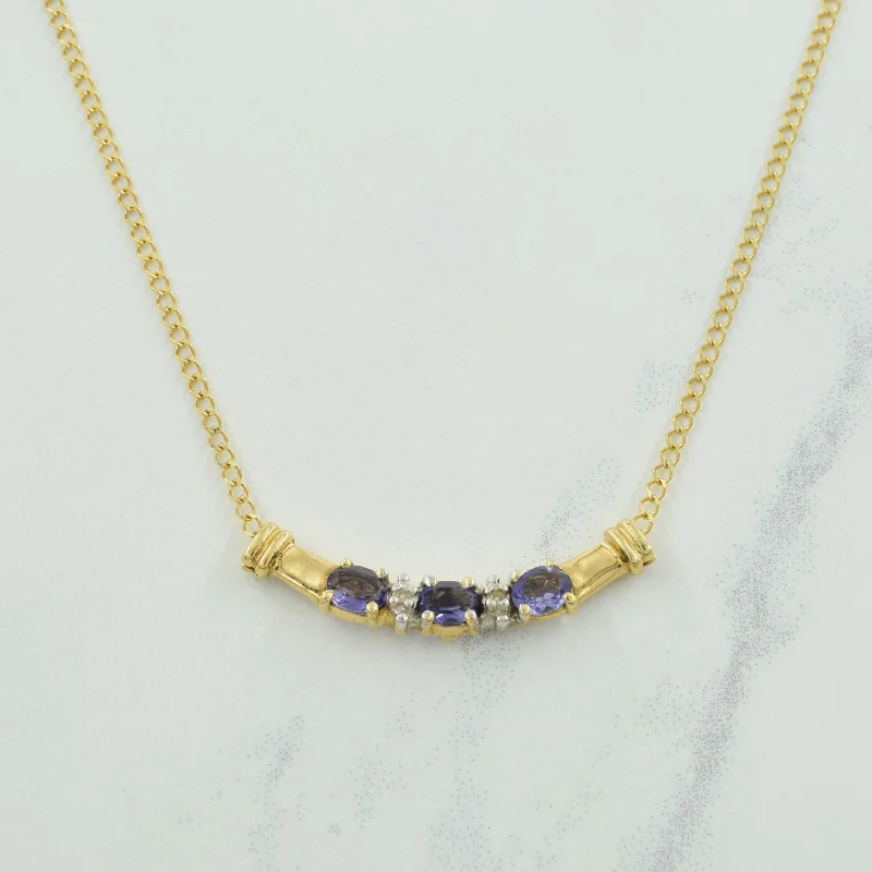 Wire-wrapped necklaces-Iolite & Diamond Pendant Necklace | 0.36ctw, 0.01ctw | 17.50" |