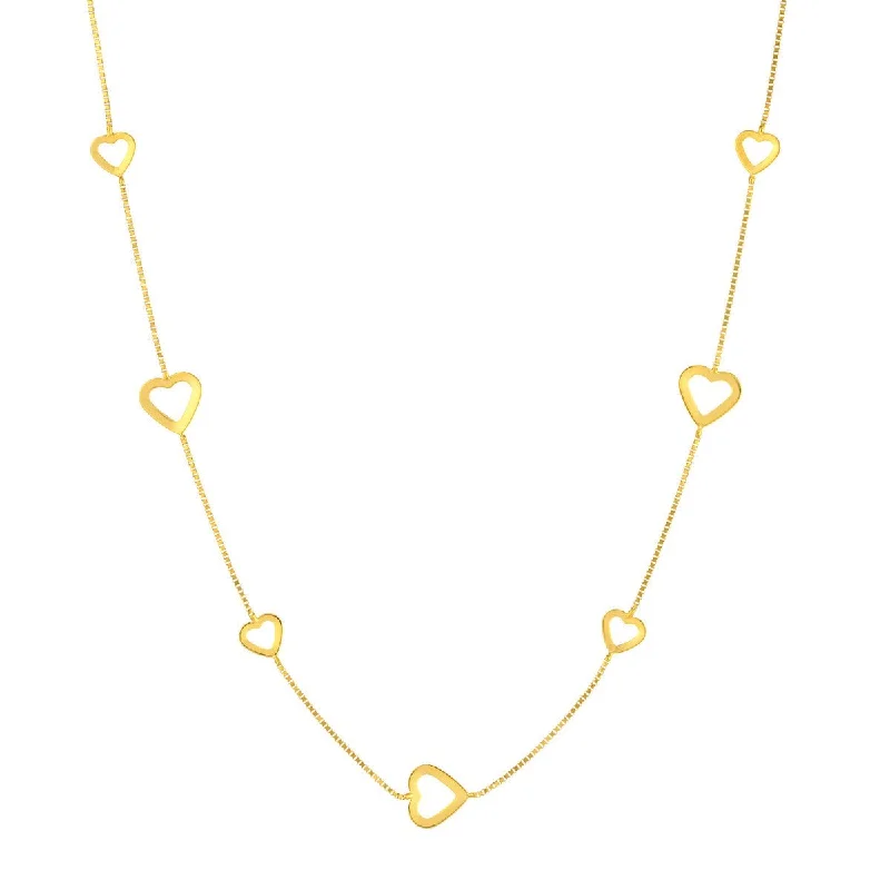 Long pendant necklaces-14K Yellow Gold Open Heart on Box Chain Adj. Necklace