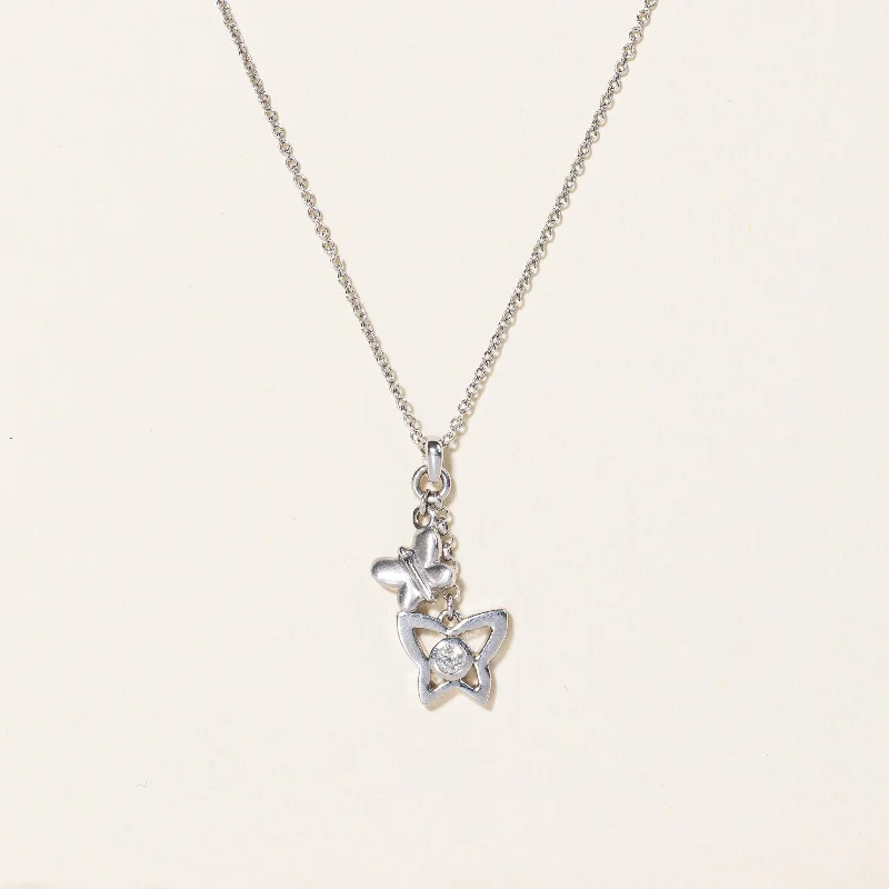 Geometric bar necklaces-Diamond Butterfly Charm Necklace | 0.05ct | 17" |