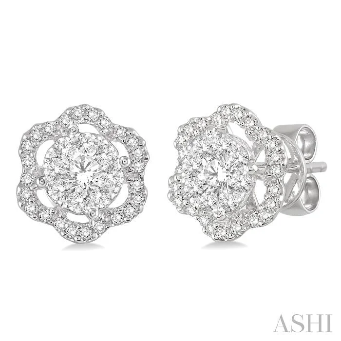 Hexagonal drop earrings-ROUND SHAPE LOVEBRIGHT DIAMOND FLOWER EARRINGS