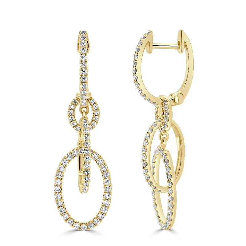 Art deco earrings-14k Gold & Diamond Link Drop Earrings