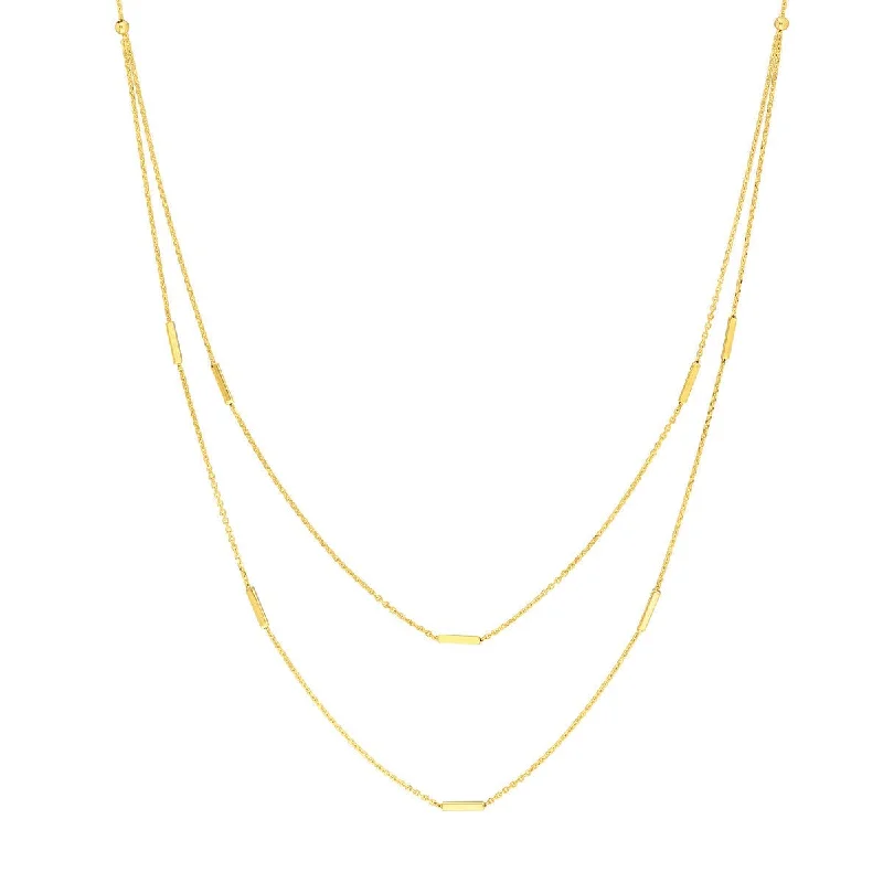 Dainty heart necklaces-14K Yellow Gold Double Stranded Bar Stations Choker Necklace