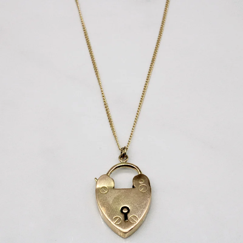 Adjustable cord necklaces-14k & 15k Yellow Gold Heart Lock Pendant & Necklace | 18" |