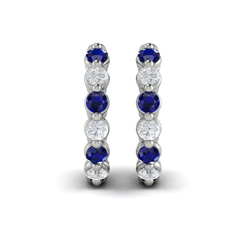 Bold dangle earrings-Diamond and Blue Sapphire  Twist Hoop Earrings