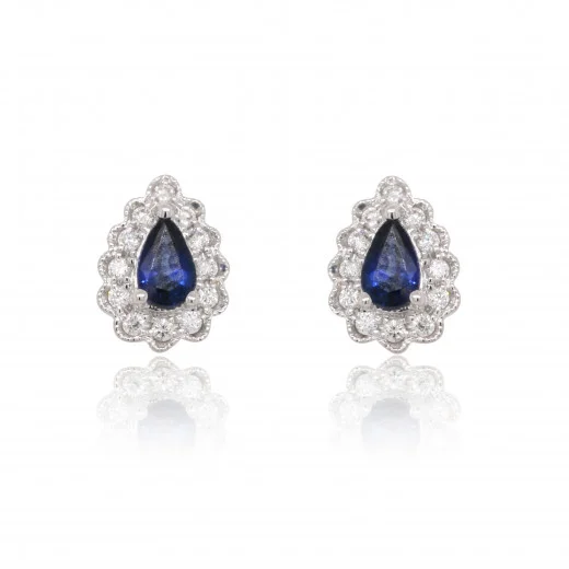 Hammered metal earrings-9ct White Gold Sapphire & Diamond Halo Earrings