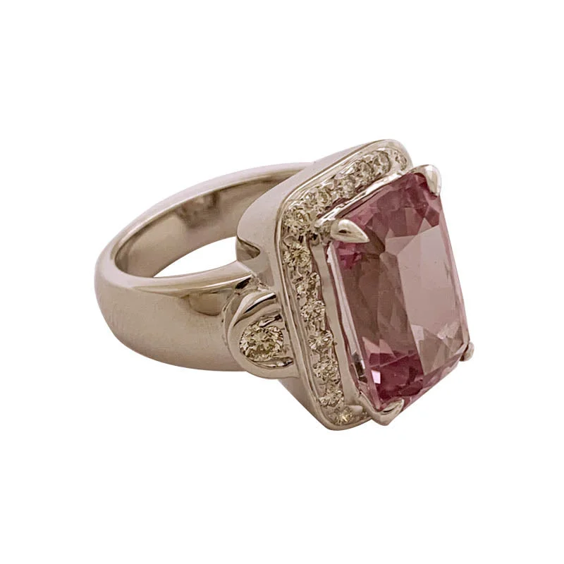 Mixed metal rings-RING - KUNZITE AND DIAMOND IN SILVER