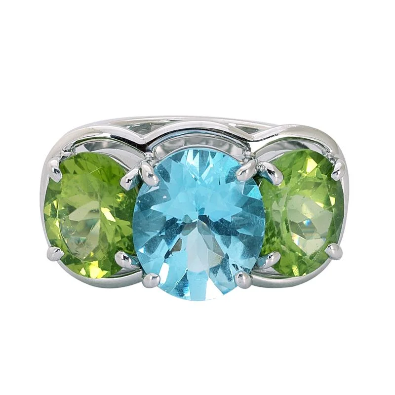 Engraved initial rings-Ring- Blue Topaz and Peridot  (272DS)