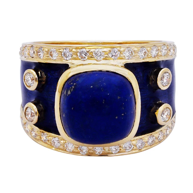 Moonstone rings-Ring- Lapis Lazuli and Diamond (Enamel)