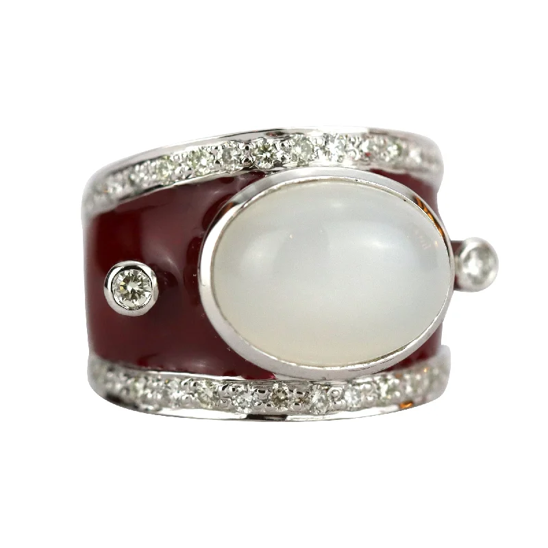 Colorful enamel rings-Ring - Moonstone And Diamond (enamel)