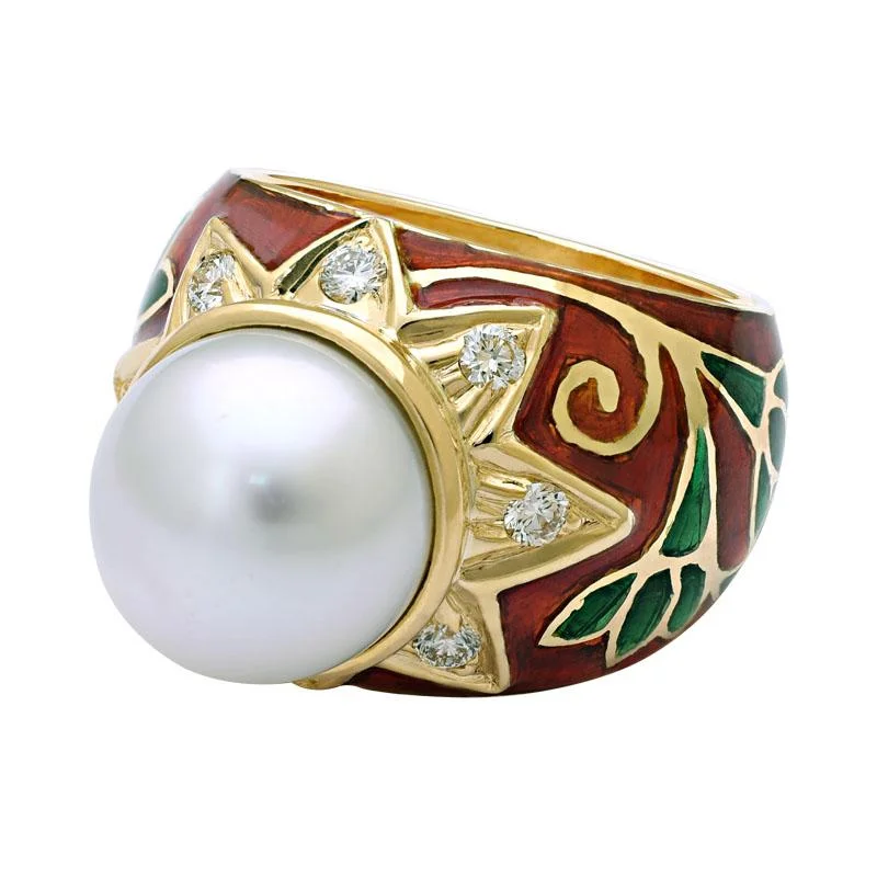 Gemstone stack rings-Ring-South Sea Pearl and Diamond (Enamel)  (2140N)