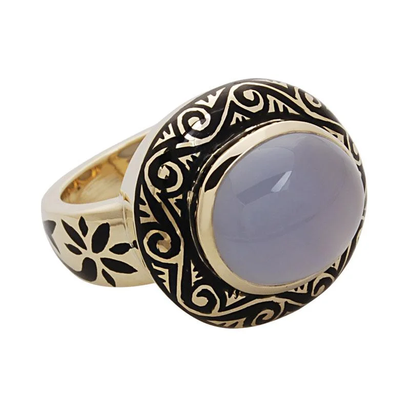 Bamboo style rings-Ring-Chalcedony (Enamel)  (1456O)