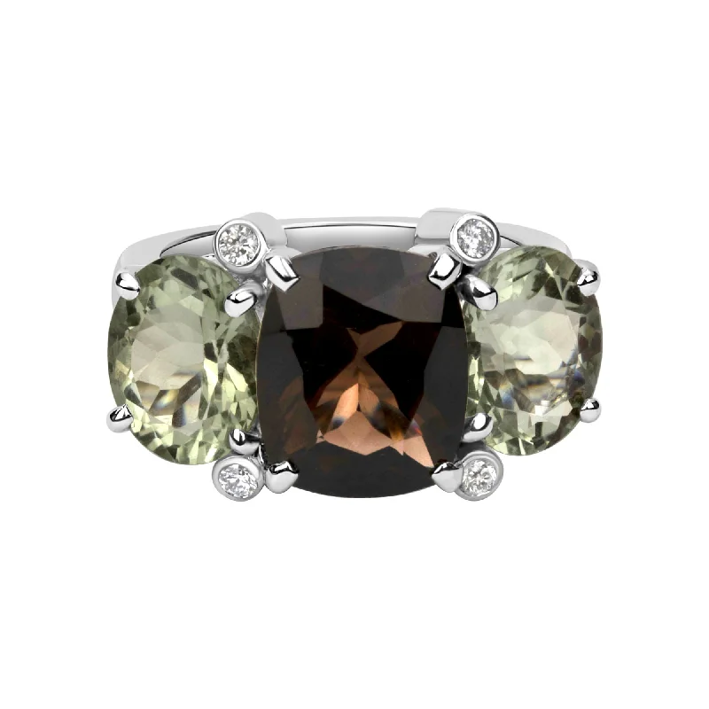 Moonstone rings-Ring - Smoky Quartz, Green Quartz And Diamond