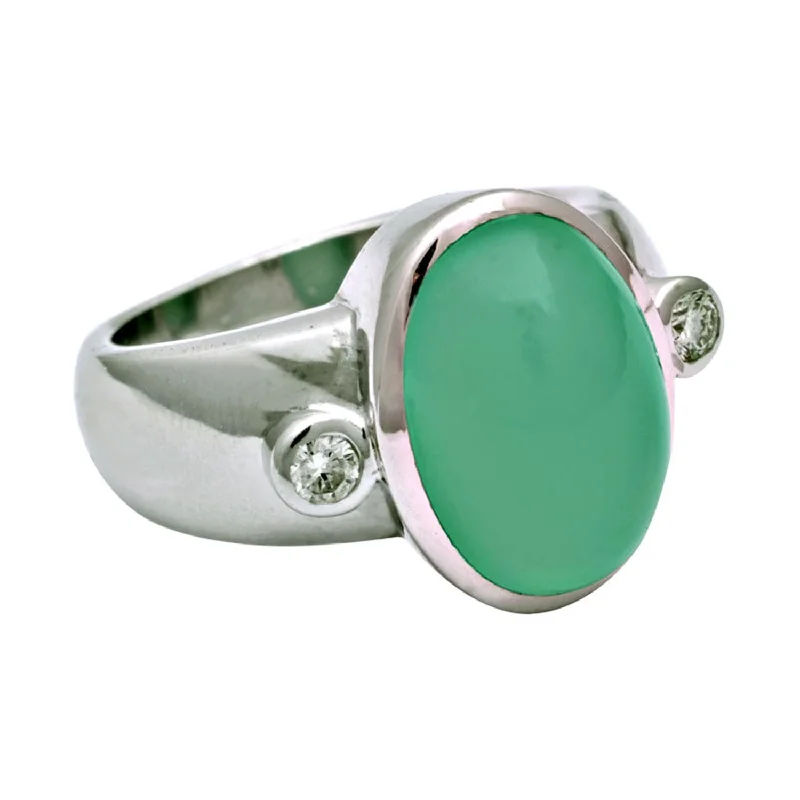 Vintage cameo rings-Ring- Chrysoprase And Diamond (193JS)