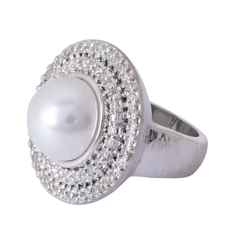 Gothic style rings-Repair - Ring - Pearl and Diamond in Sterling Silver (SKU : 272MS)