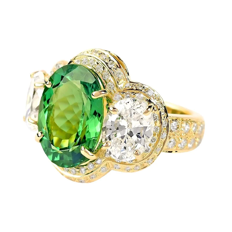 Luxe diamond rings-Ring - Green Tourmaline, Cubic Zirconia And Diamond