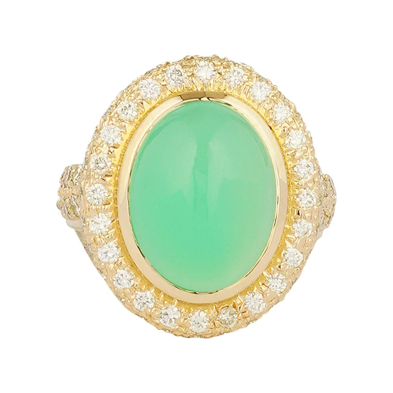 Baroque pearl rings-Ring - Chrysoprase and Diamond (2221F)