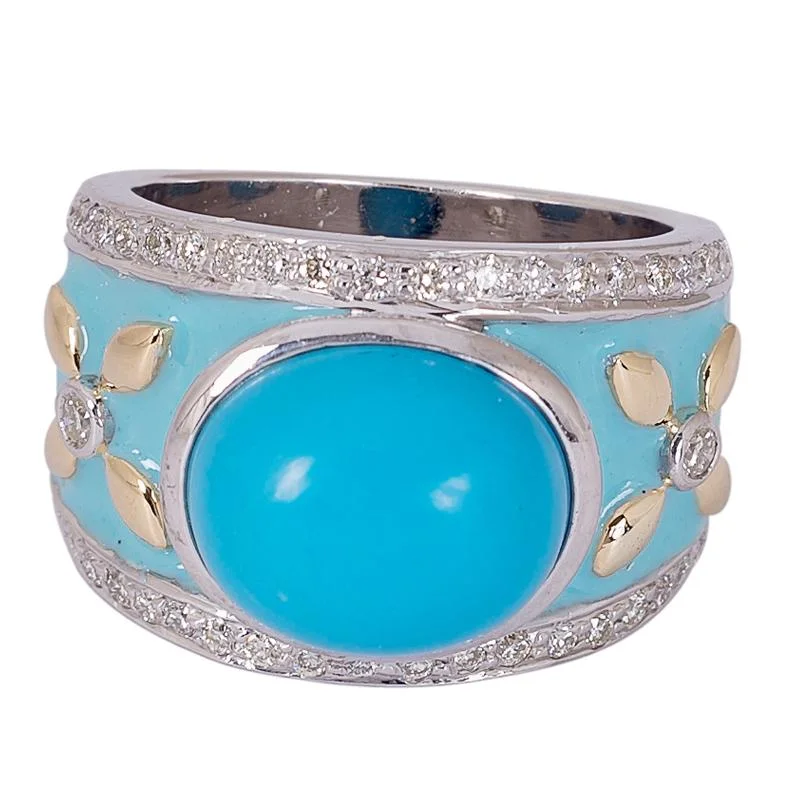 Art deco rings-Ring- Turquoise and Diamond (Enamel)  (24NM)