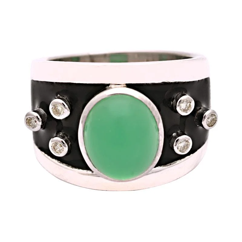 Sculptural art rings-Ring-Chrysoprase and Diamond (Enamel)  (156LS)