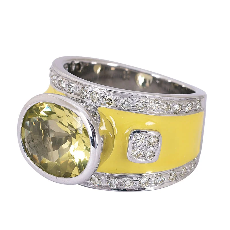 Sterling silver rings-Repair - Ring - Lemon Quartz & Diamond (Enamel) (265ES)